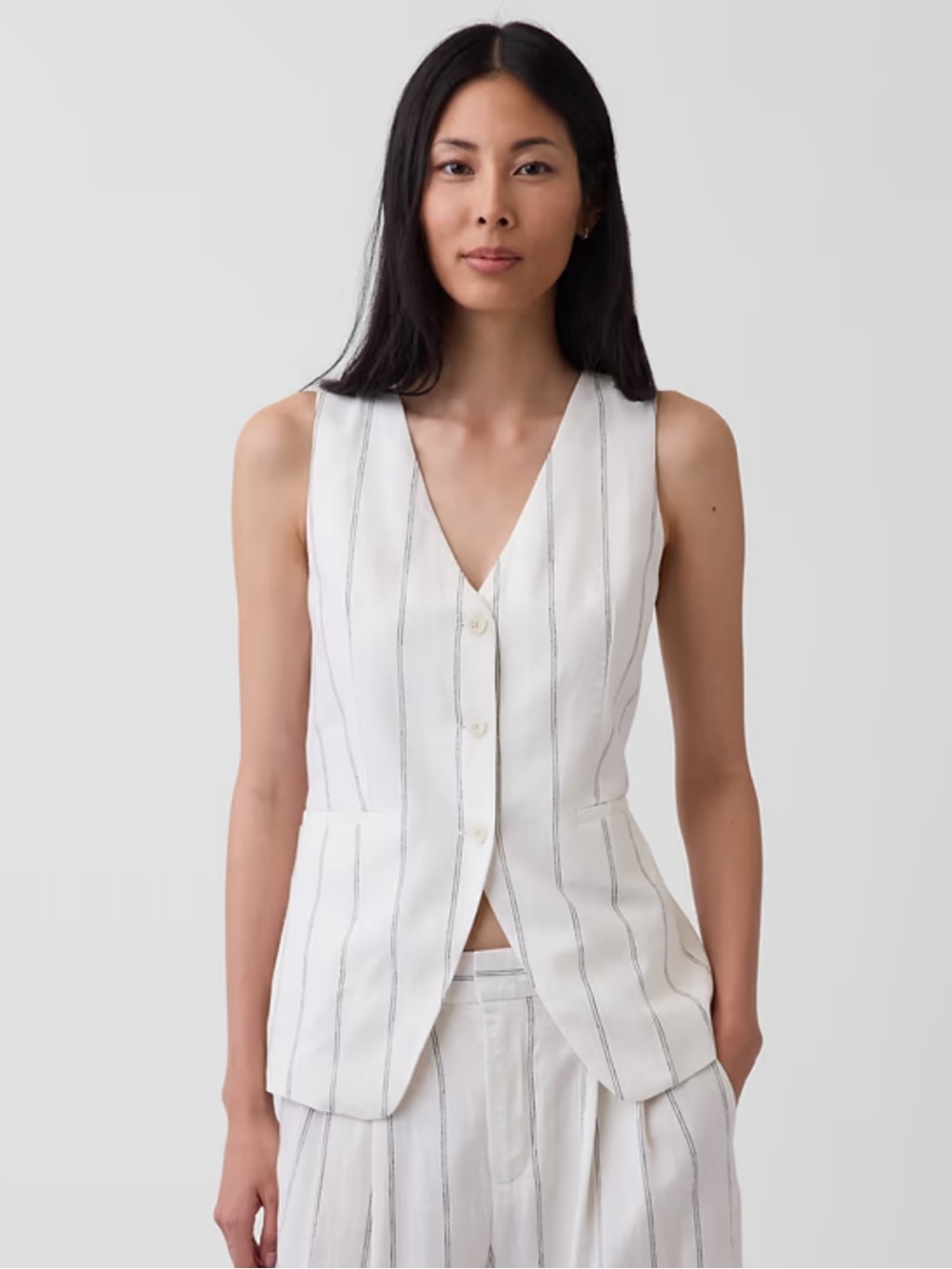 GAP Linen-Blend Longline Vest - Medium